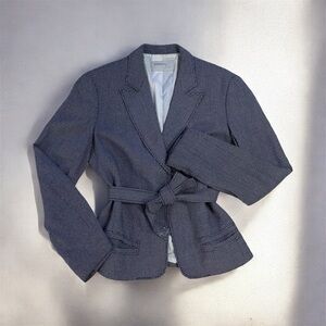 Tombolini Fleur Runway Navy light wool premium fabric belted blazer Italy